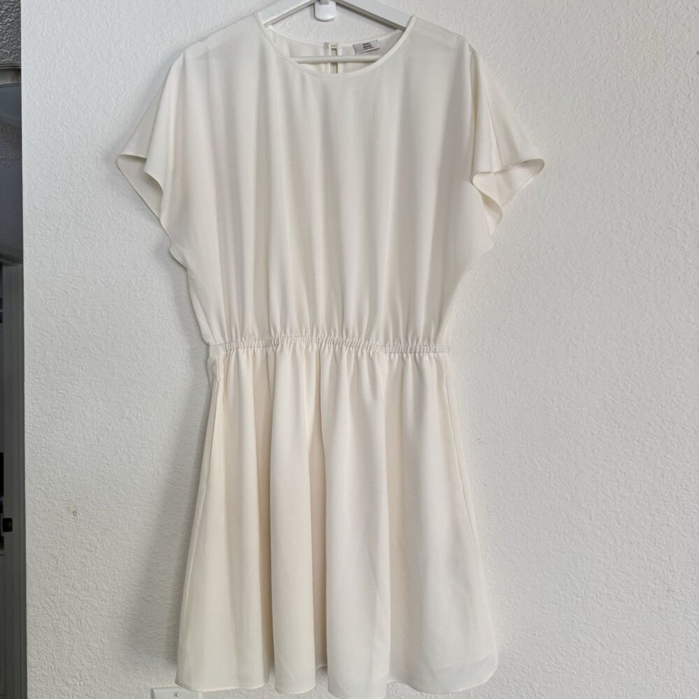 Aritzia Little Moon Dress Sz Large Ivory Stretch Waist Knee Length Quiet Luxury - Picture 3 of 16